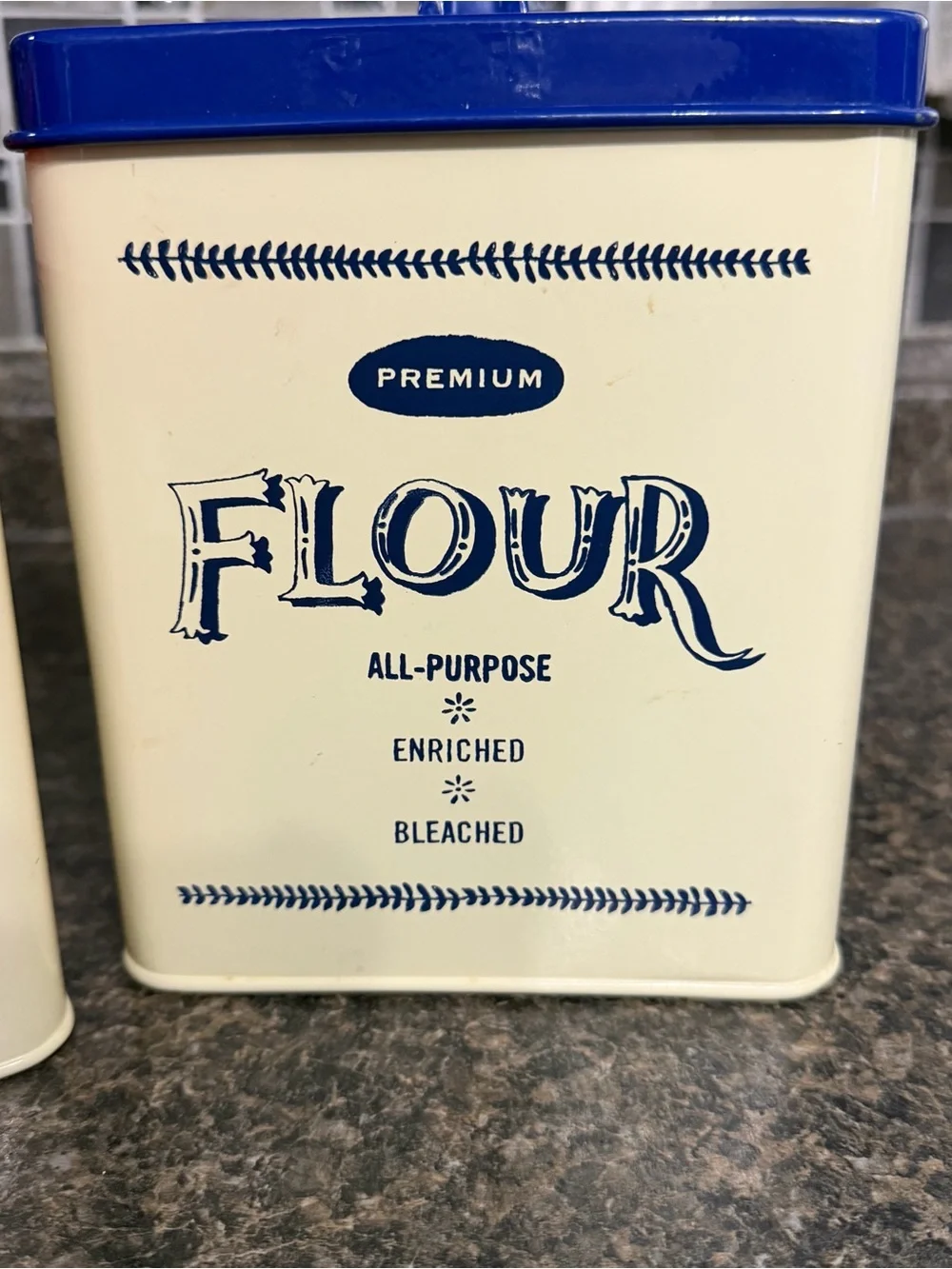 Vintage Inspired Retro Metal Sugar & Flour Canister Set Cream Red Blue